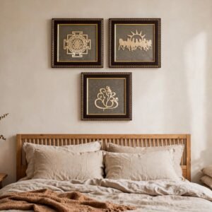 URA Wall frame combo 1 each of Ganesh Sriyantra and 7 horses Pack of 3