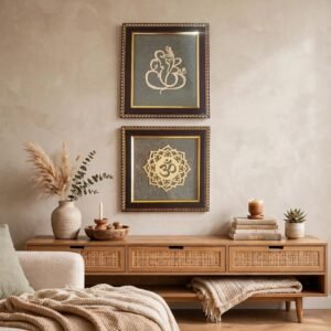 URA Wall decor frame combo pack of 02 frame each of Ganesh ji and Om Pack of 2