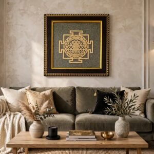 URA Wall frame Sriyantra in pyrite crushed powder vastu item golden and gray colour