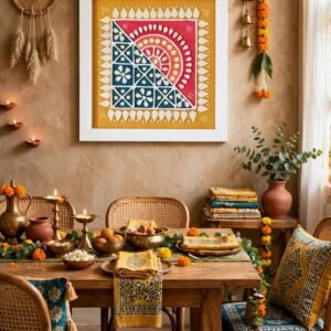 URA Wall decor frame with traditional Kutchi lippan art of Mud and mirror work.