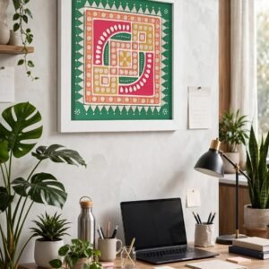 URA Wall decor frame with traditional Kutchi lippan art of Mud and mirror work