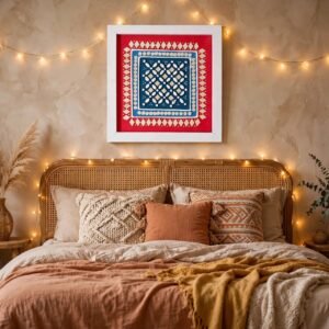 URA Wall decor frame with traditional Kutchi lippan art of Mud and mirror work.